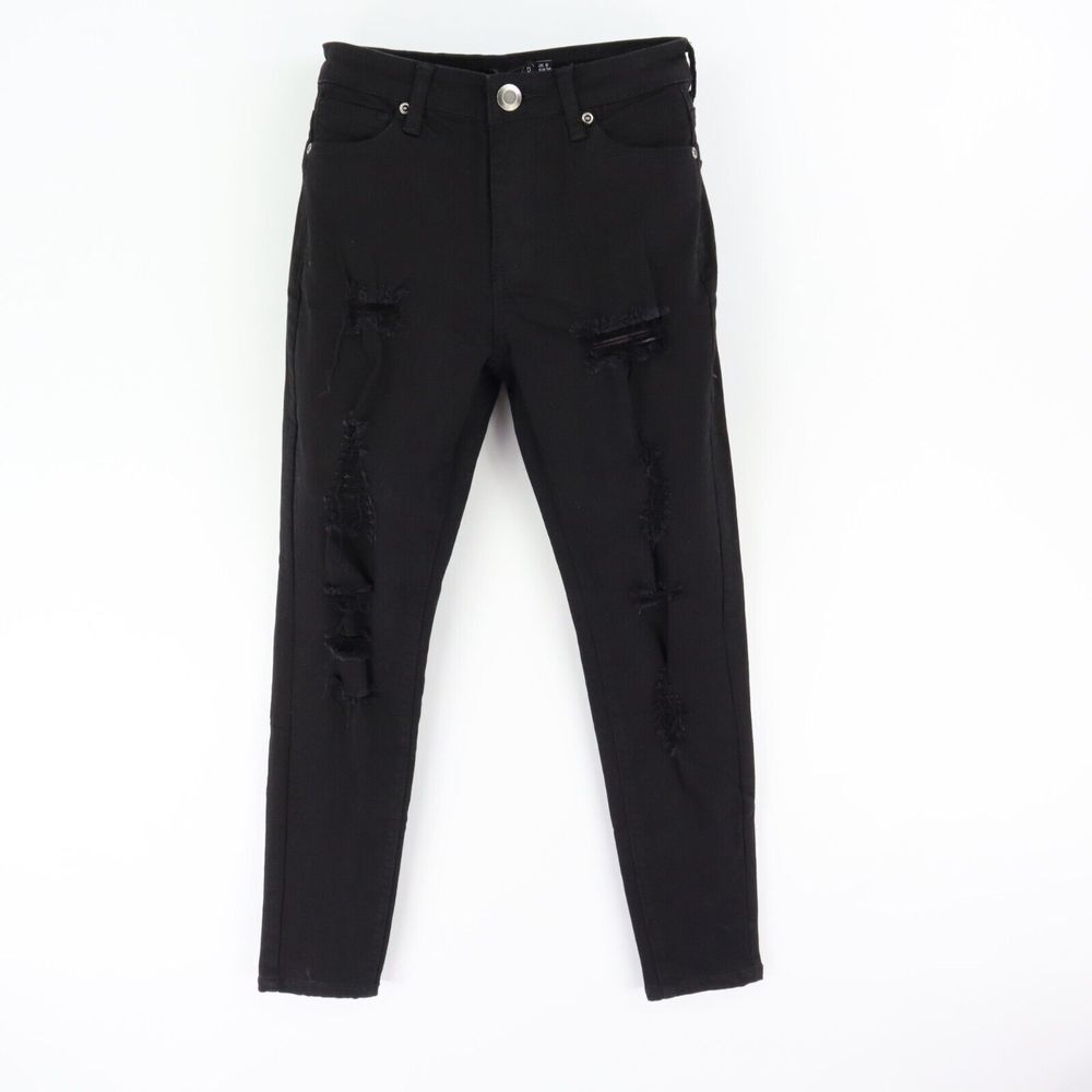 Boohoo Skinny Jeans‎ Distressed Mid Rise Womens Size 4P Black Denim Stretch NWT